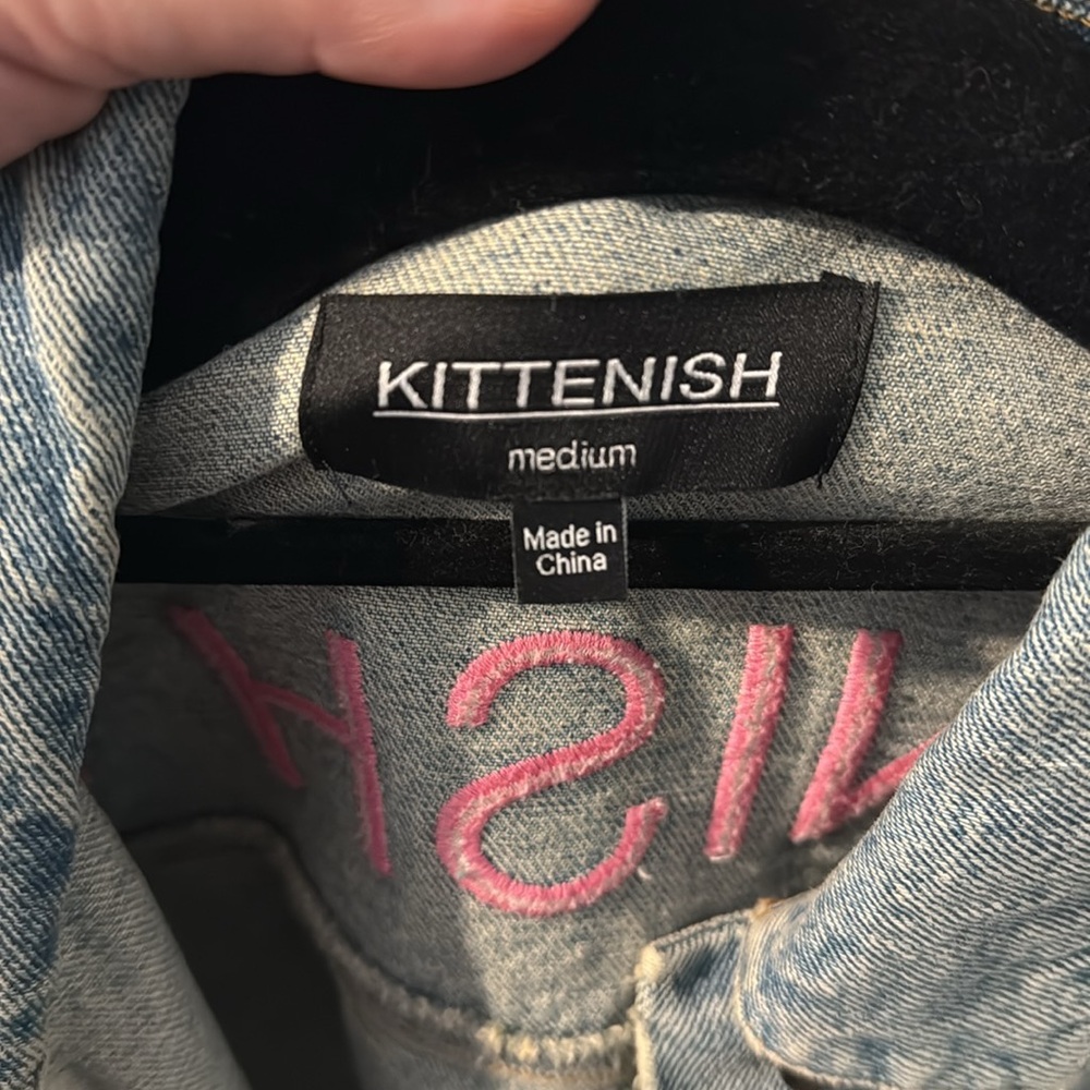 Kittenish Denim Jacket with Pink Lettering - Picture 4 of 4
